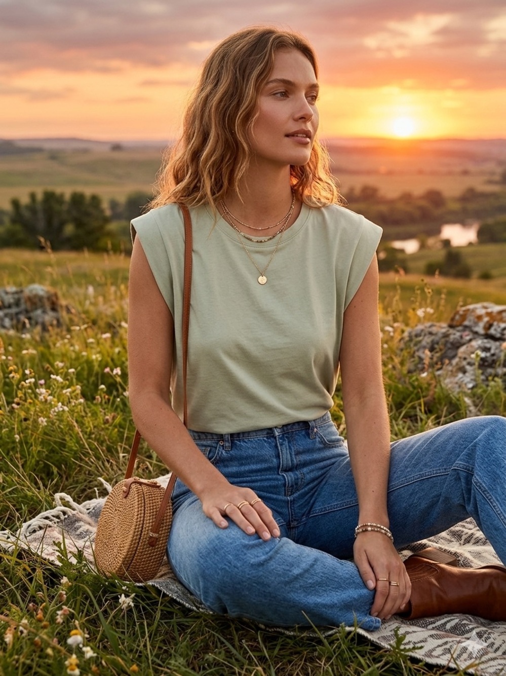 A NEW DAY Light Sage Sleeveless Crewneck Top Medium (10-12)